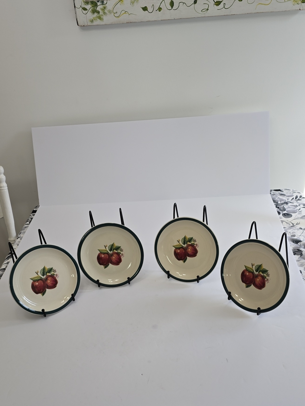 Vintage China Pearl  Set Of 4 Casuals Salad Plates Apple Motif Stoneware